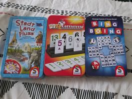 3 Spiele in Blechdosen - praktisch für unterwegs/auf Reisen
