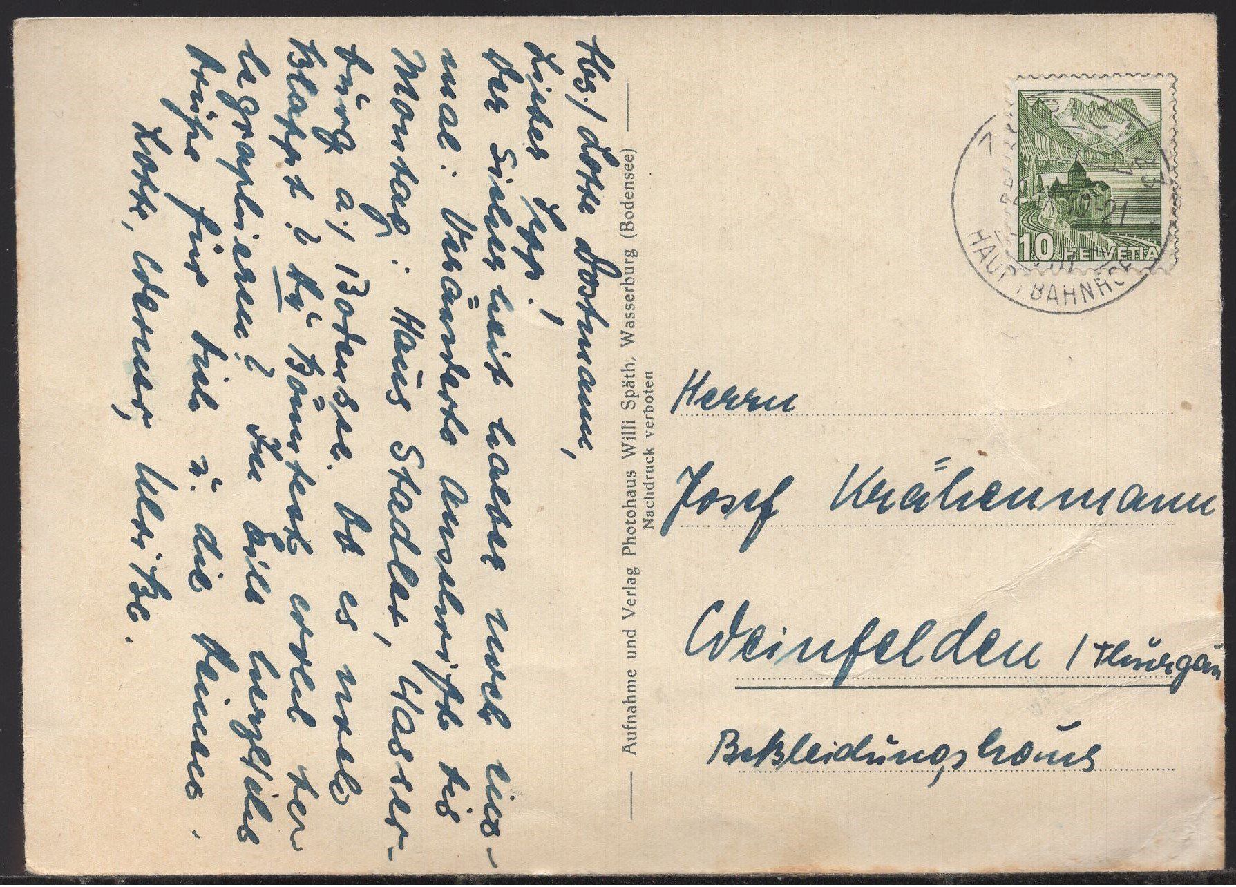 Cartoline postali: Wasserburg am Bodensee – Usato da Aarau venduto da kufi44 1