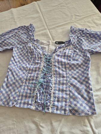Alpenfeeling Trachtenbluse, hellblau-weiss kariert, Gr. 44