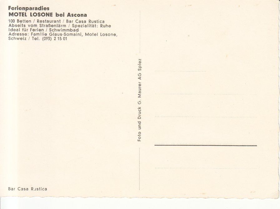 Cartoline postali: Losone Motel ca. 1970 – Usato da Bürglen TG venduto da StampGraf 1