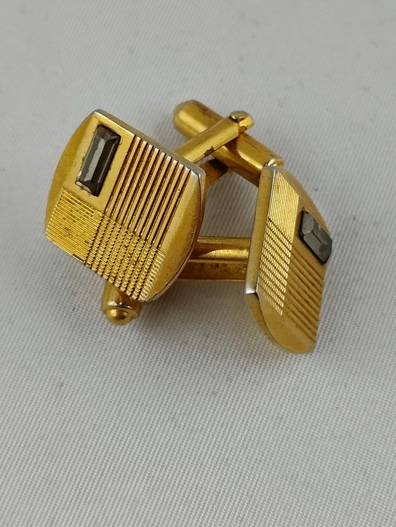 Paire De Boutons De Manchette Vintage En Plaqué Or - Anciens, Occasion En Très Bon état
