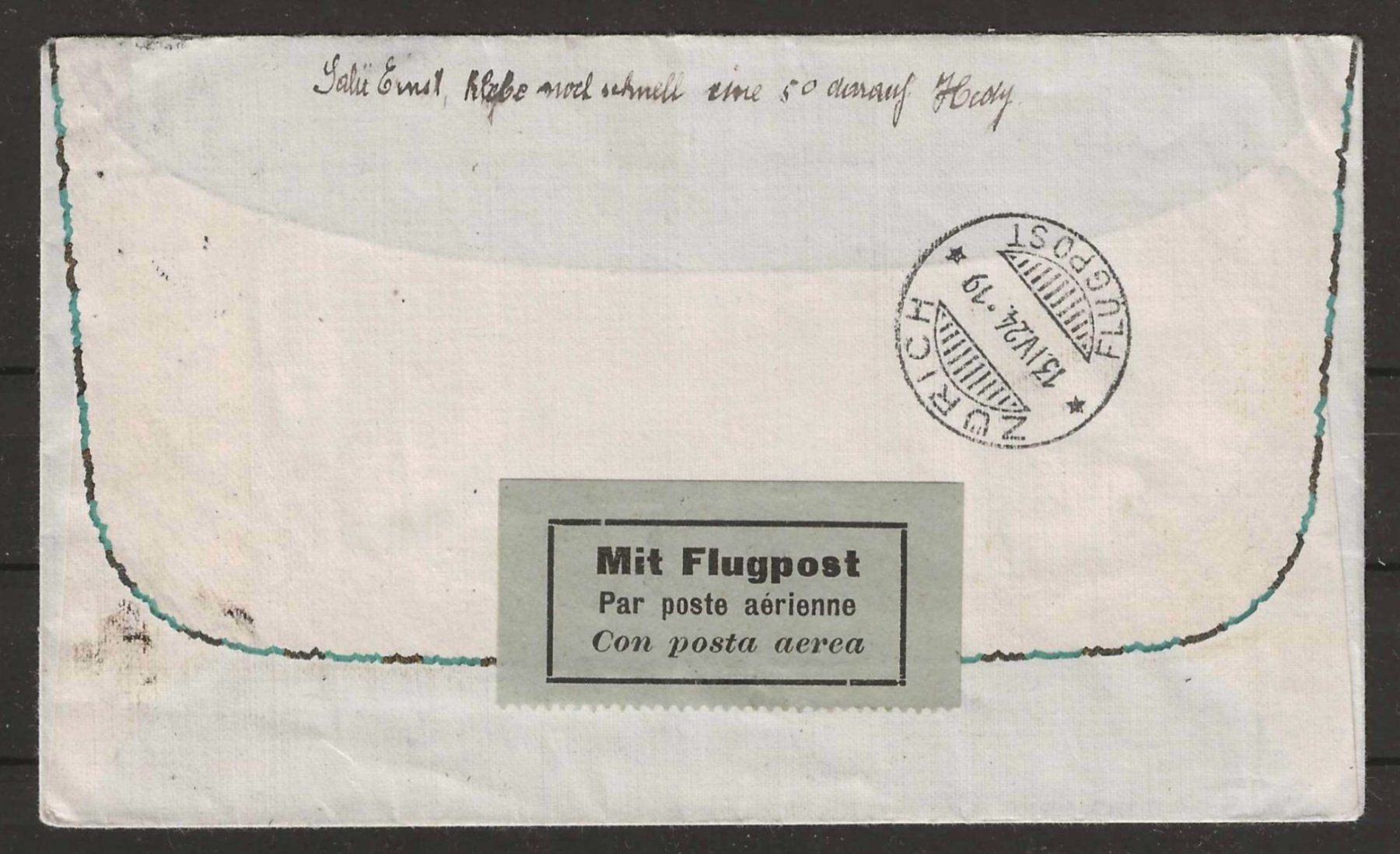 Alle Briefmarken: 1924 : Flugpostbrief Grenchen - Zürich, KP 285.- – Gebraucht aus Gümligen von Geniusbuy 1
