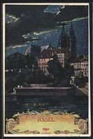Basel, Teilansicht mit Münster bei Nach
