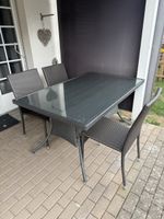 Rattan Gartentisch mit Glasplatte und 3 Stühlen 