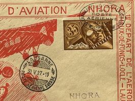 Pioniere der Uhren-Luftpost: NHORA-Erstflugbeleg - Jura 1927