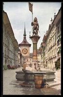 AK Bern, Zähringerbrunnen mit Zeitglockenturm, Fontaine de Z