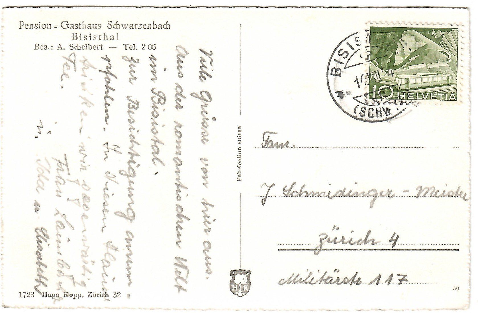 Cartoline postali: Ansichtskarte Bisisthal. Gasthaus Schwarzenbach – Usato da Kerns venduto da etma3 1