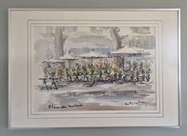 Tableau signé "le marché aux fleurs, place du motard" Genève