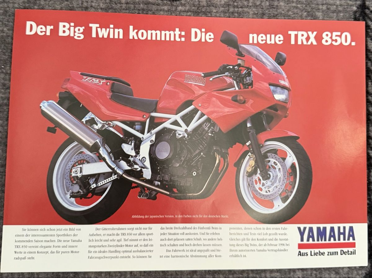 Dokumente: Yamaha TRX 850 Motorad Prospekt – Gebraucht aus Schwadernau von Spitz64