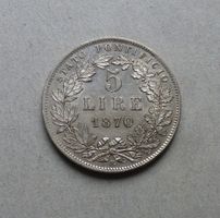 Vatikan ++ 5.- Lire 1870, gute Erhaltung