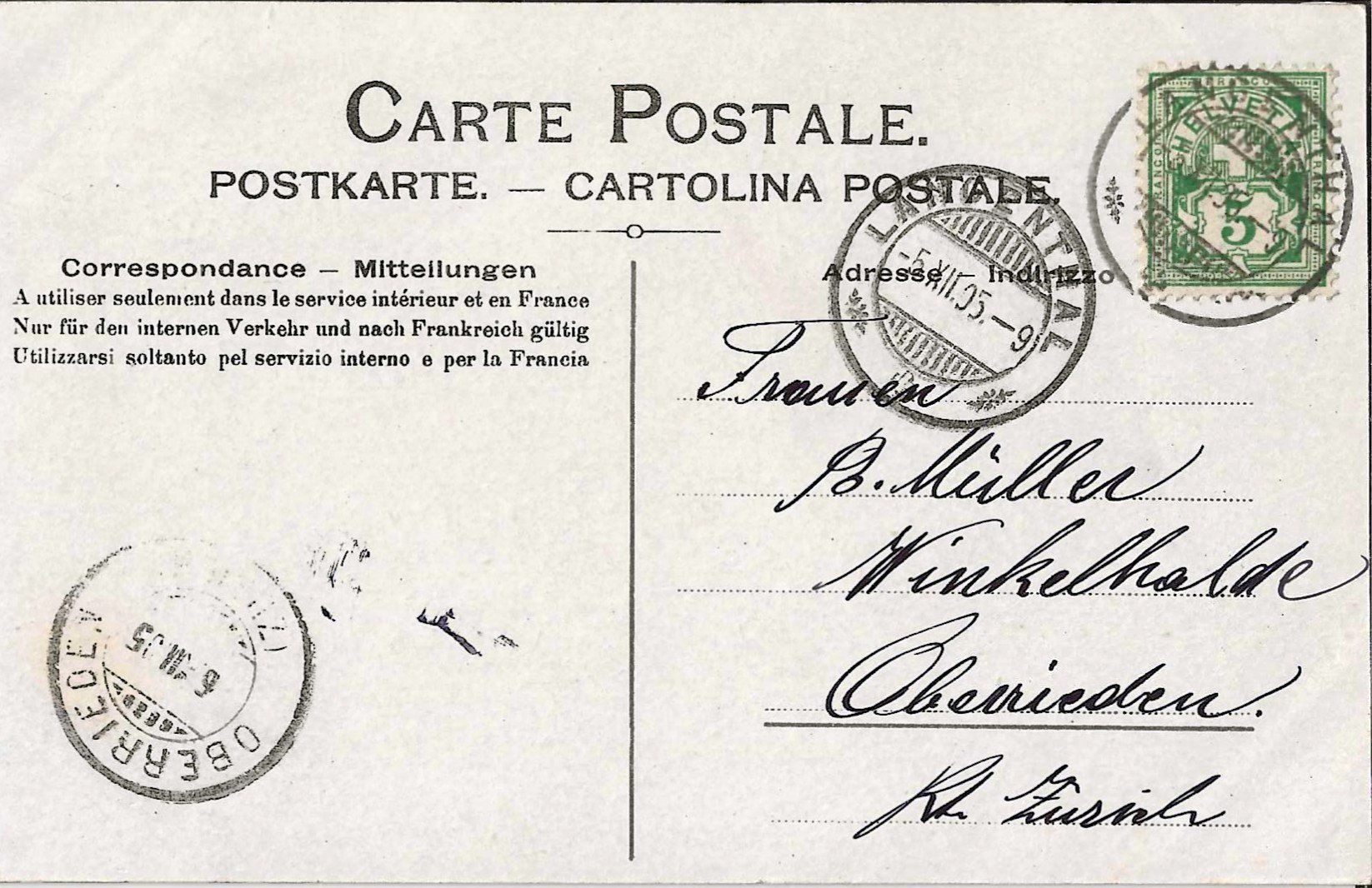 Cartoline postali: Karte Langenthal 1905 – Usato da Zürich venduto da Philacat11 1