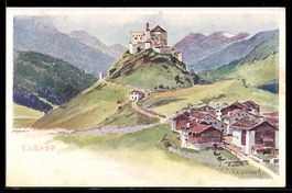 Künstler-AK Tarasp, Schloss und Ort