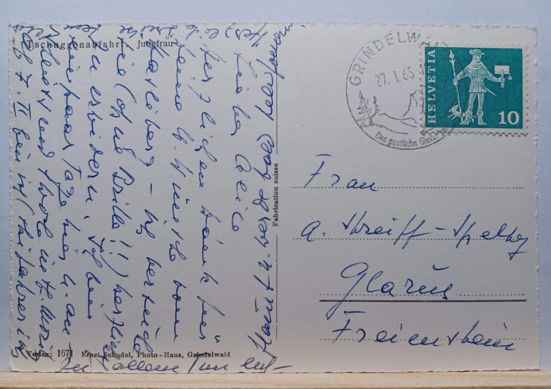 Cartoline postali: BE, No. 1671, Tschuggenabfahrt, Jungfrau, 1965 – Usato da Aarau Rohr venduto da mgvw 1