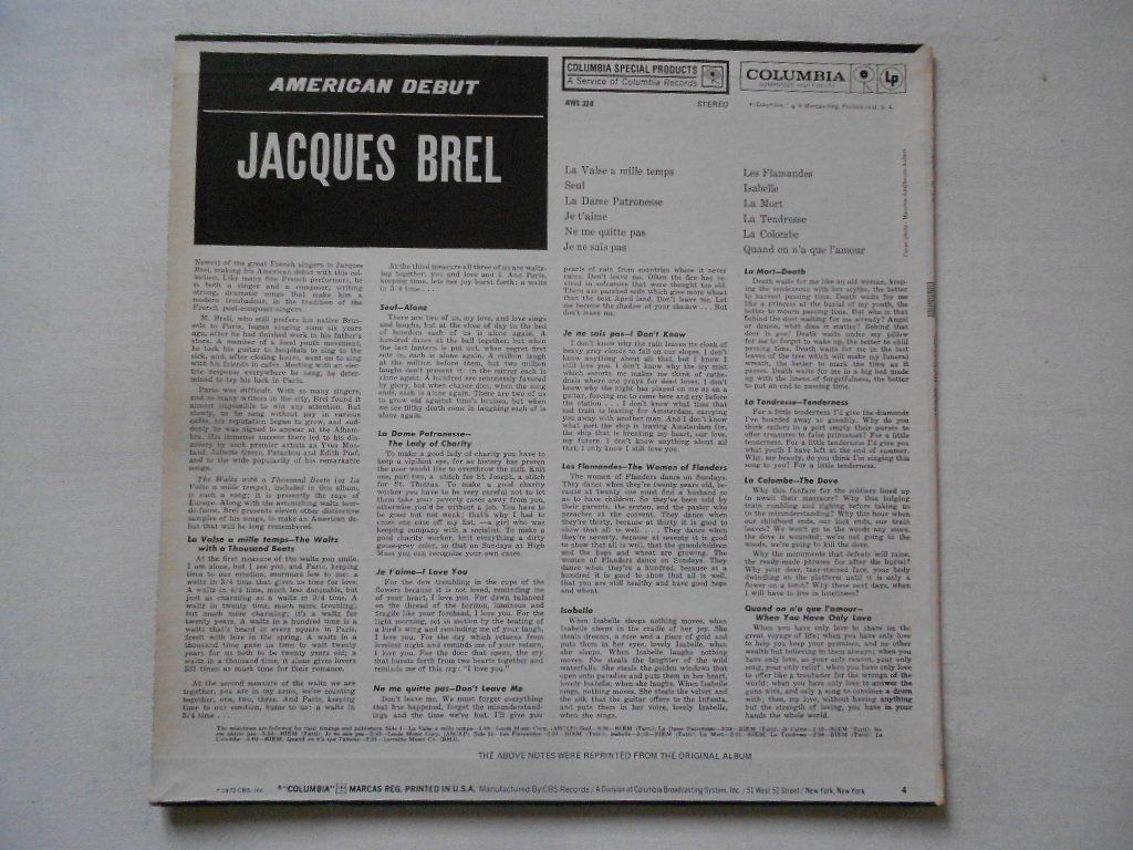 Vinyles: JACQUES BREL  -  AMERICAN DEBUT – D'occasion à Bex par Giorgiob 1