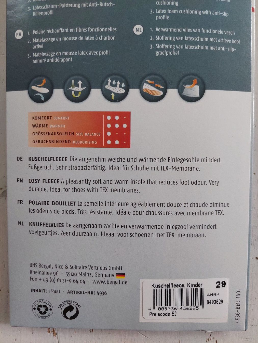 Giacche: Bergal Einlegesohle Kuschelfleece Grösse 29 – Nuovo e nell'imballaggio originale da Beckenried venduto da Havacola 9