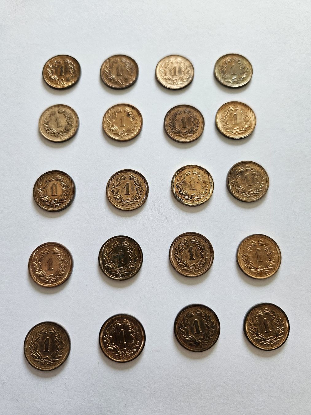 Tutti le monete: 1 Rappen 20 stk. ab 1929 – Usato da Pfäffikon ZH venduto da Melibol 1