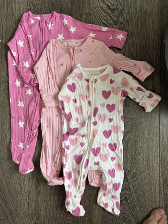 Baby girl pink pajamas 3-6 Months and 3 bibs