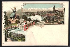 Litho Bern, Panorama mit Fluss, Bernerho