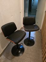 Barhocker 2er Set Kunstleder Holzfurnier Schwarz Metall