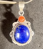 Pendentif Éthnique Argent 925 Lapis-Lazuli Afghan Corail