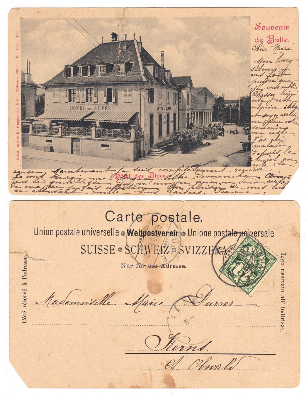 Cartoline postali: Souvenir de Bulle (carte défectueuse) – Usato da La Tour-de-Peilz venduto da amjust