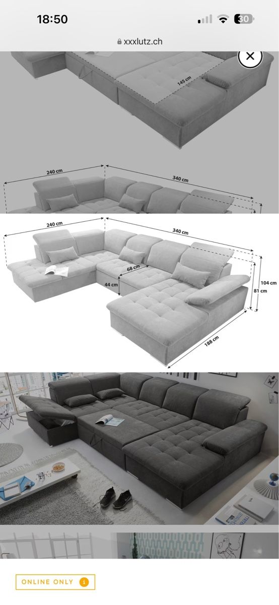 Divani: Sofa Wohnlandschaft U in Dunkelgrau – Usato da Uster venduto da dia_q97x 5