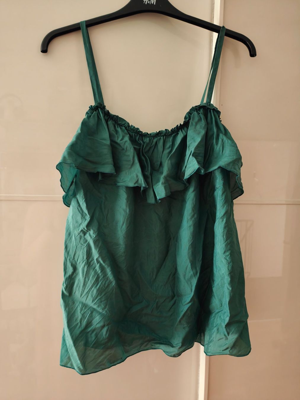 Mango Top: Seidentop grün (Mango) mit Volants L – Usato da Thun venduto da flower0211