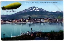 Luftschiff VILLE DE LUCERNE über Luzern - echt gelaufen 1916