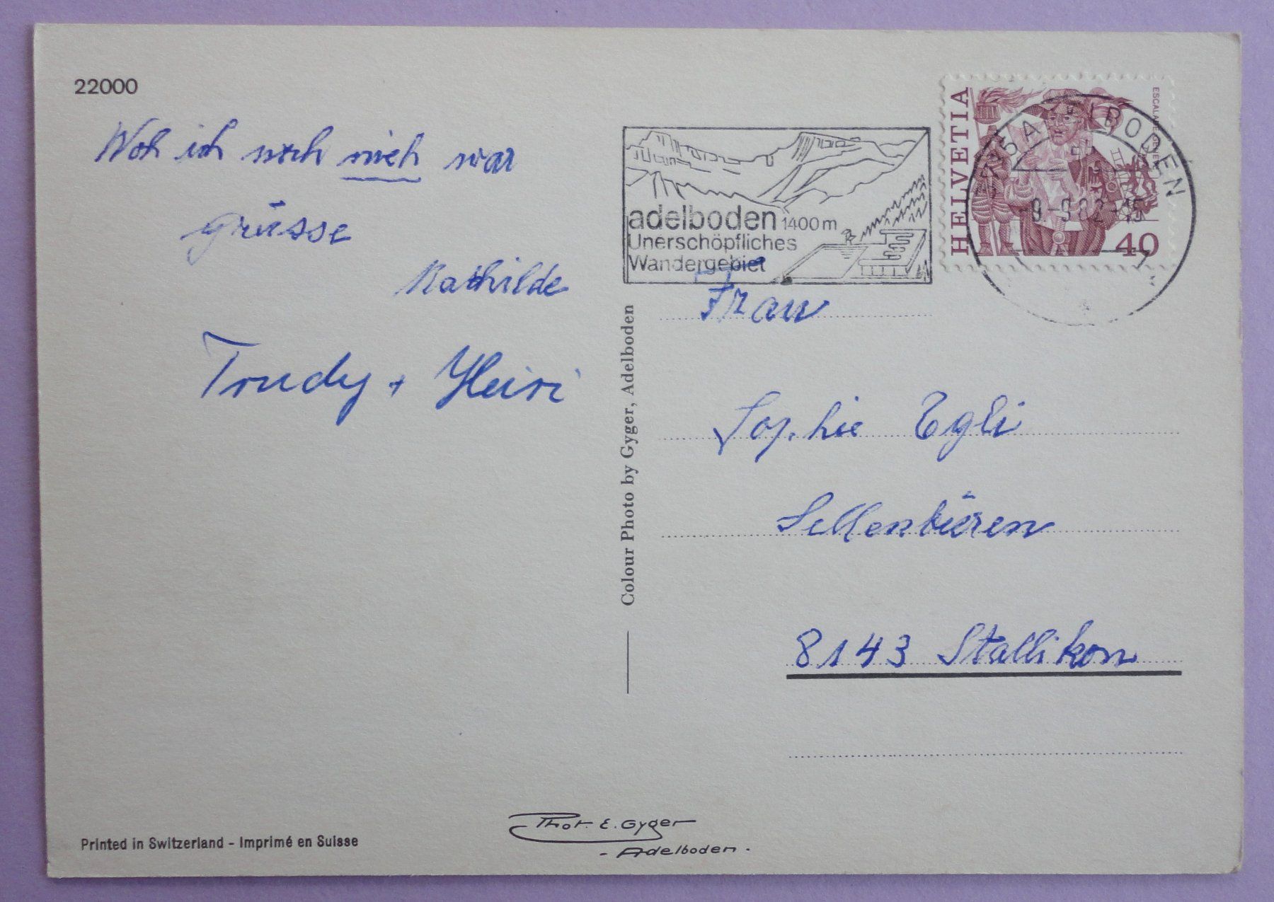 Cartoline postali: Adelboden 1356 m – Usato da Fétigny venduto da Billy2miny 1
