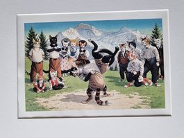 DER FRÖHLICHE KATZENSPORT BILD MONTIERT AUF PASSEPARTOUT