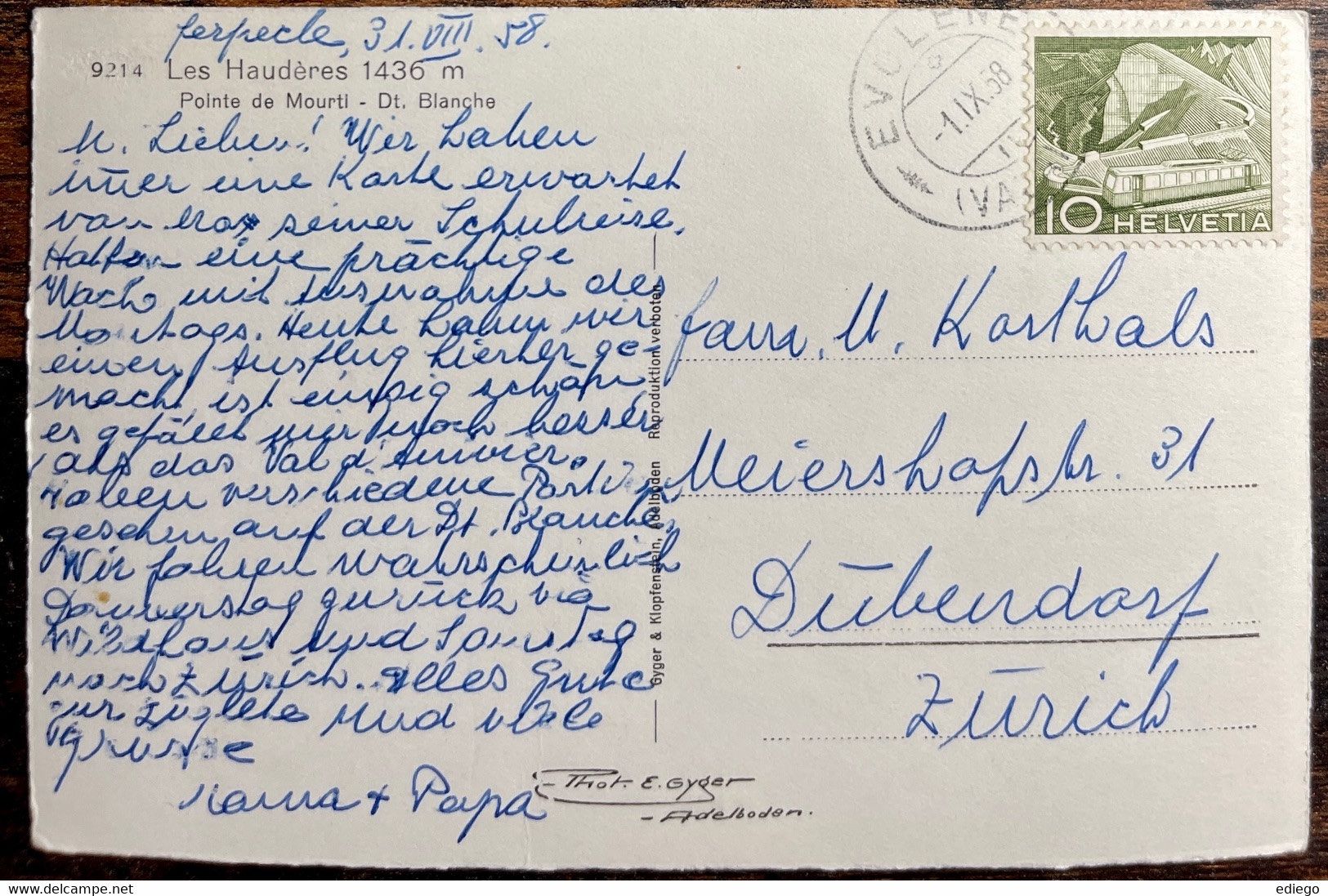 Ansichtskarten: LES HAUDÈRES - VAL D'HÉRENS 1958 – Gebraucht aus Lutry von Ediego 1