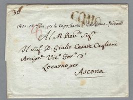 1821, COMO - ASCONA, INVIO SENZA CONTENUTO, TASSATO "30"?