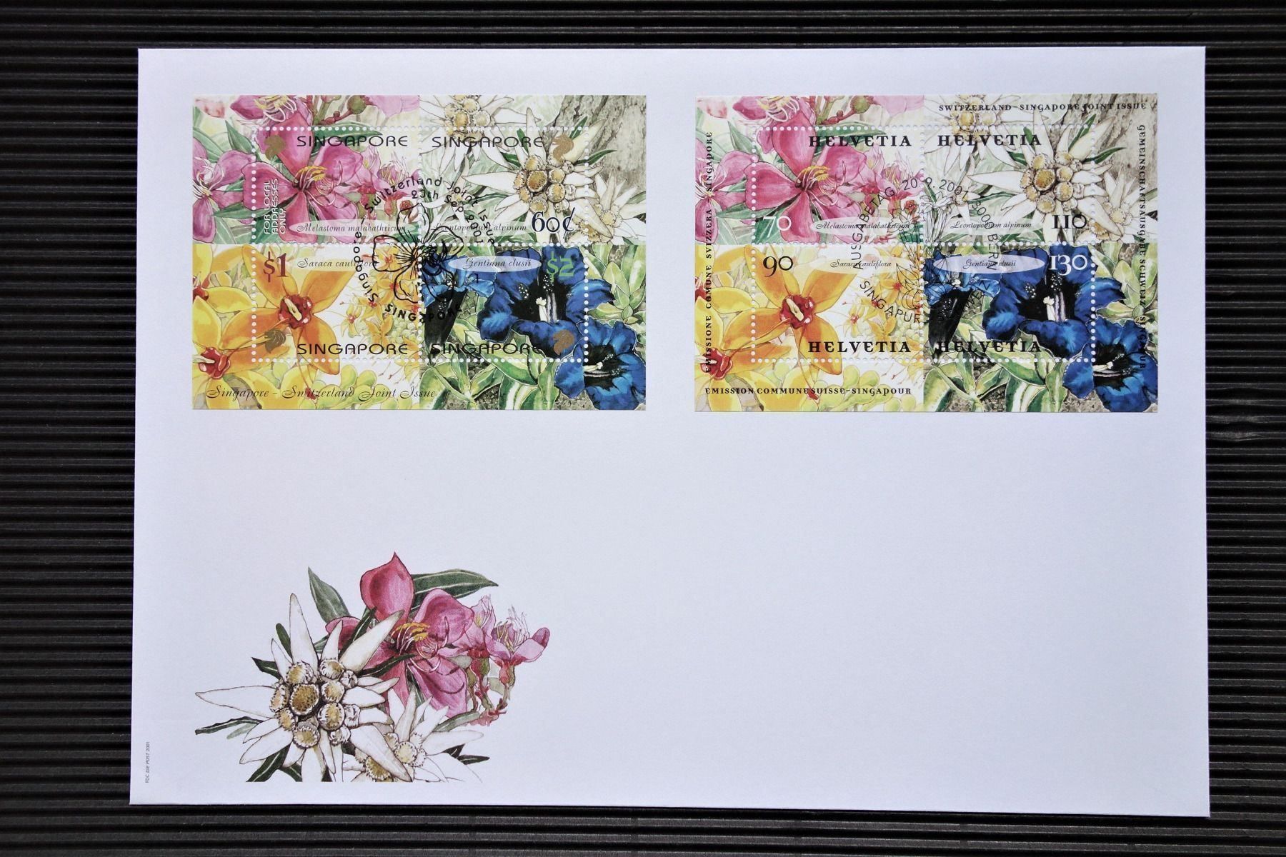 Alle Briefmarken: 2001 FDC Singapur - Schweiz Blumen – Neu (gemäss Beschreibung) aus Mettmenstetten von Sutasso