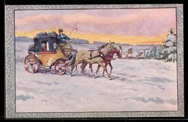 Postkutsche fährt durch eine Winterland