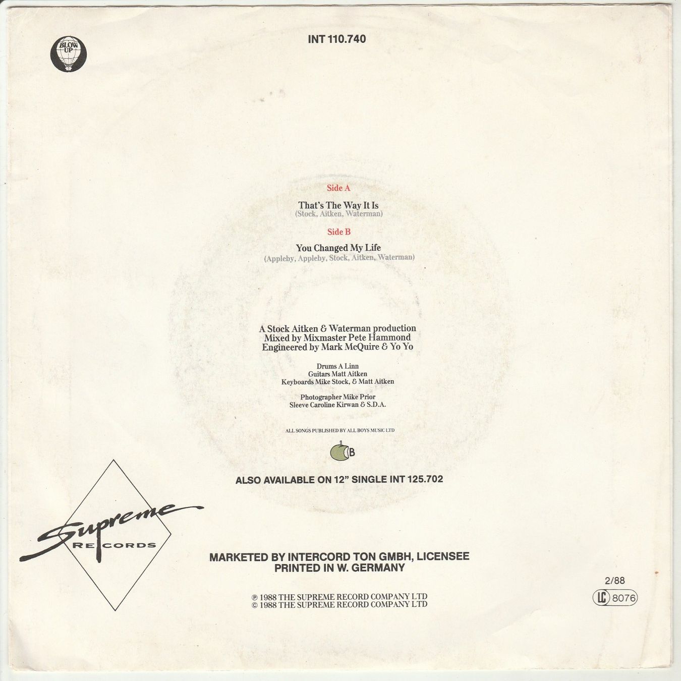 Schallplatten: Mel & Kim - That's the way it is 7" Vinyl 1988 – Gebraucht aus Tübach von JamesStone 1