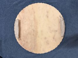 Serviertablett Marmor rund Griffe Feder Design neuwertig