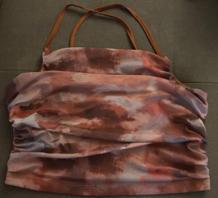 Damen Crop Top Braun/Rosa gerafft Gr. L