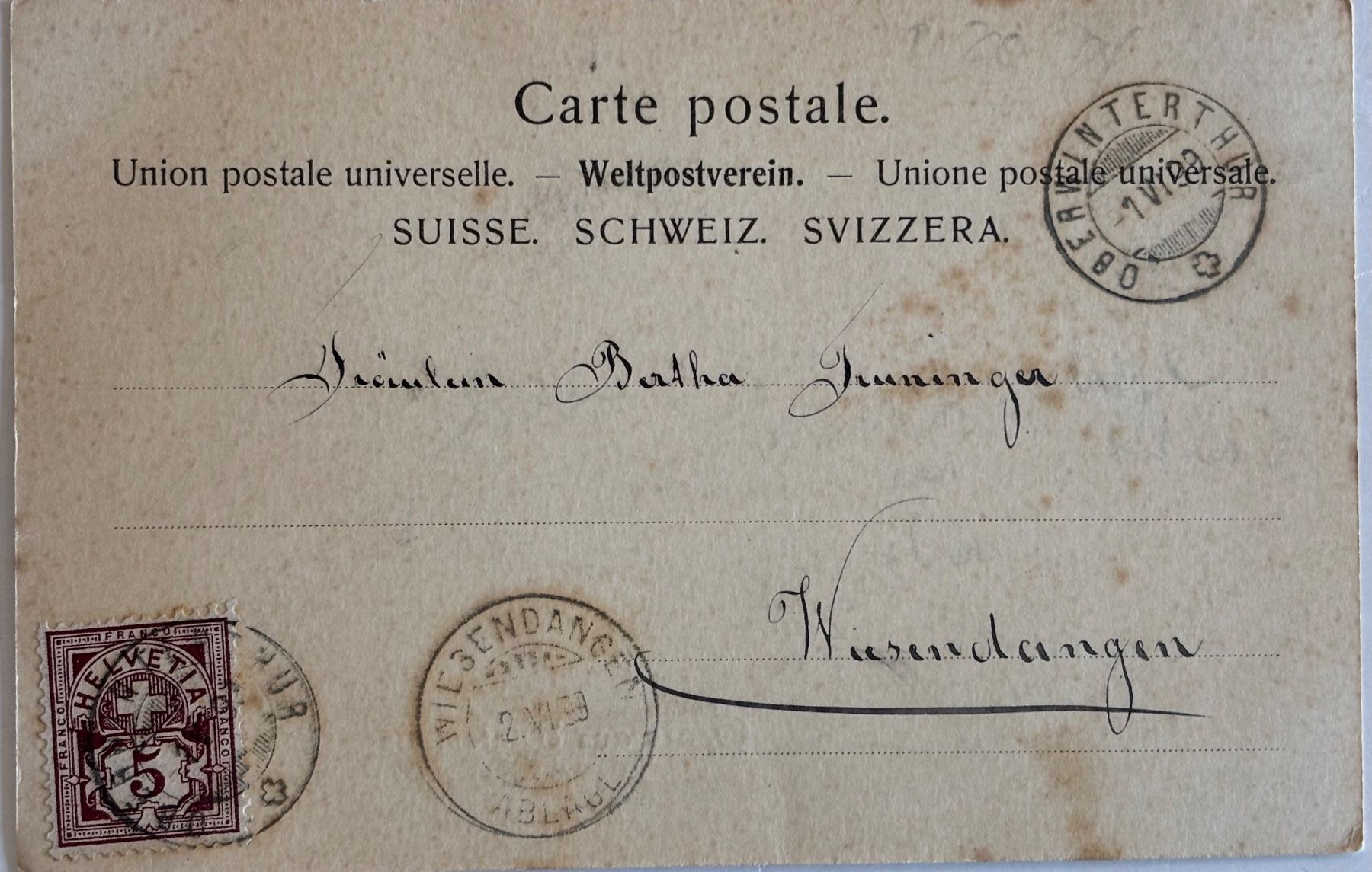 Cartes postales: Gruss aus Winterthur, Museumstrasse, 1899 – D'occasion à Frauenfeld par Merk52 1