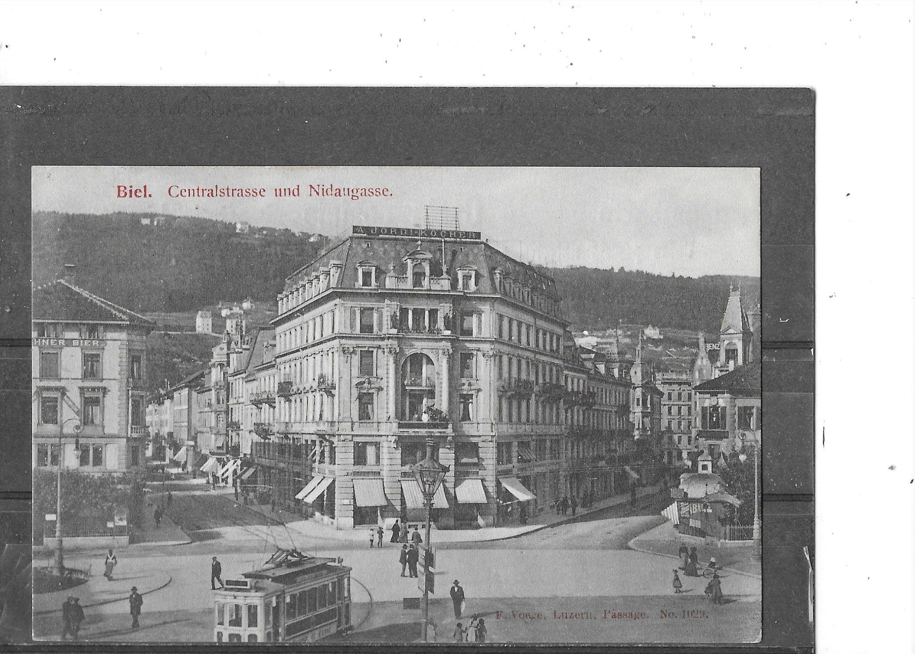 Ansichtskarten: BE Biel 1908 Centralstrasse und Nidaugasse mit Strassenbahn – Gebraucht aus Schocherswil von Wilare