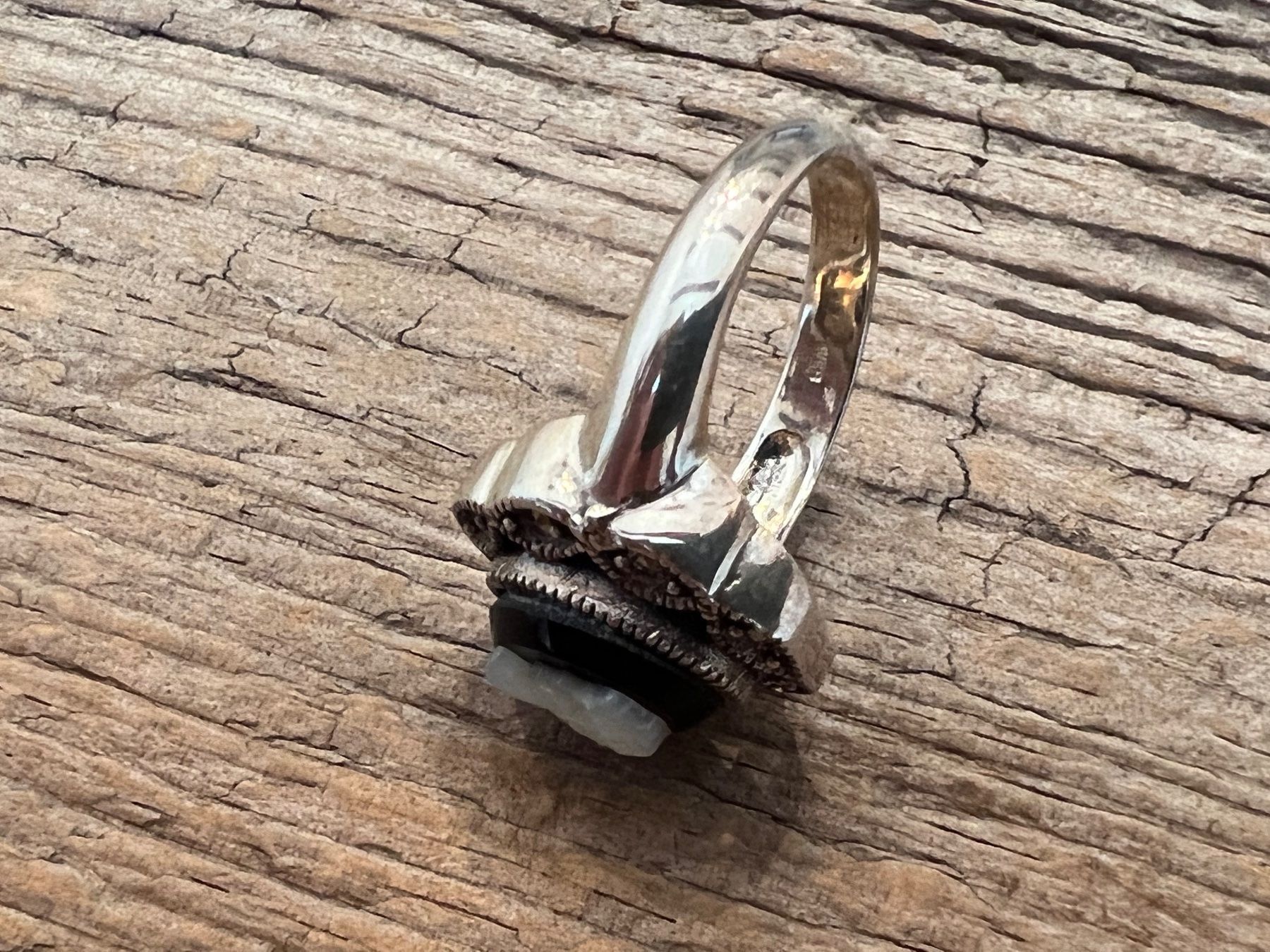 Ringe: Vintage Ring Silber m. Onyx u. Perlmutter Gemme - Cameo 55 – Neu (gemäss Beschreibung) aus Bern von Jiffy 5