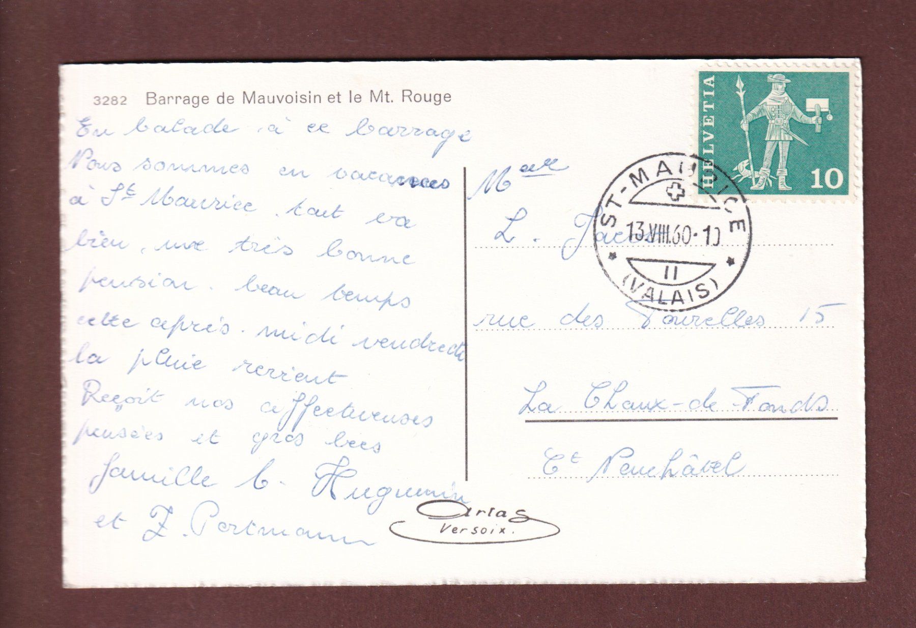 Cartoline postali: Barrage de MAUVOISIN - 1960 – Usato da Pully venduto da nicecards 1
