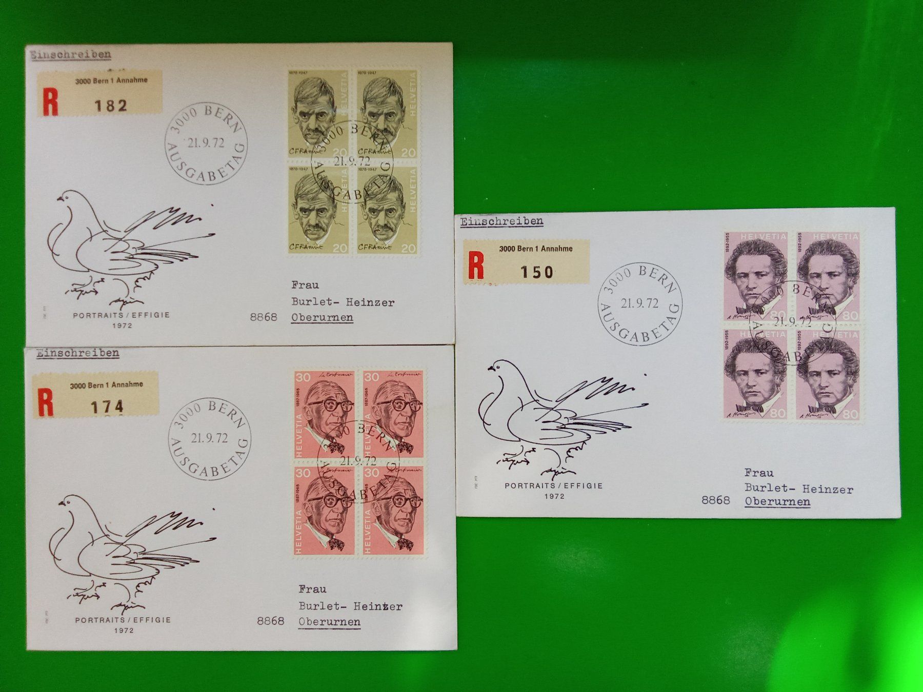 Tutti i francobolli: 3 Ersttagsbriefe Bern 21.9.1972 – Nuovo (secondo la descrizione) da Bilten venduto da Bora3