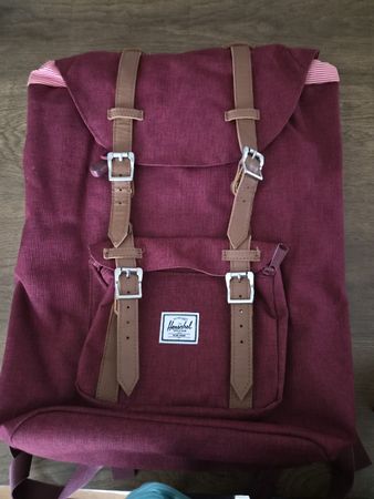 Herschel Rucksack rot mit Kunstleder guter Zustand
