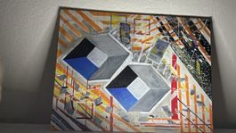 Quadro astratto su tela motivi geometrici design moderno