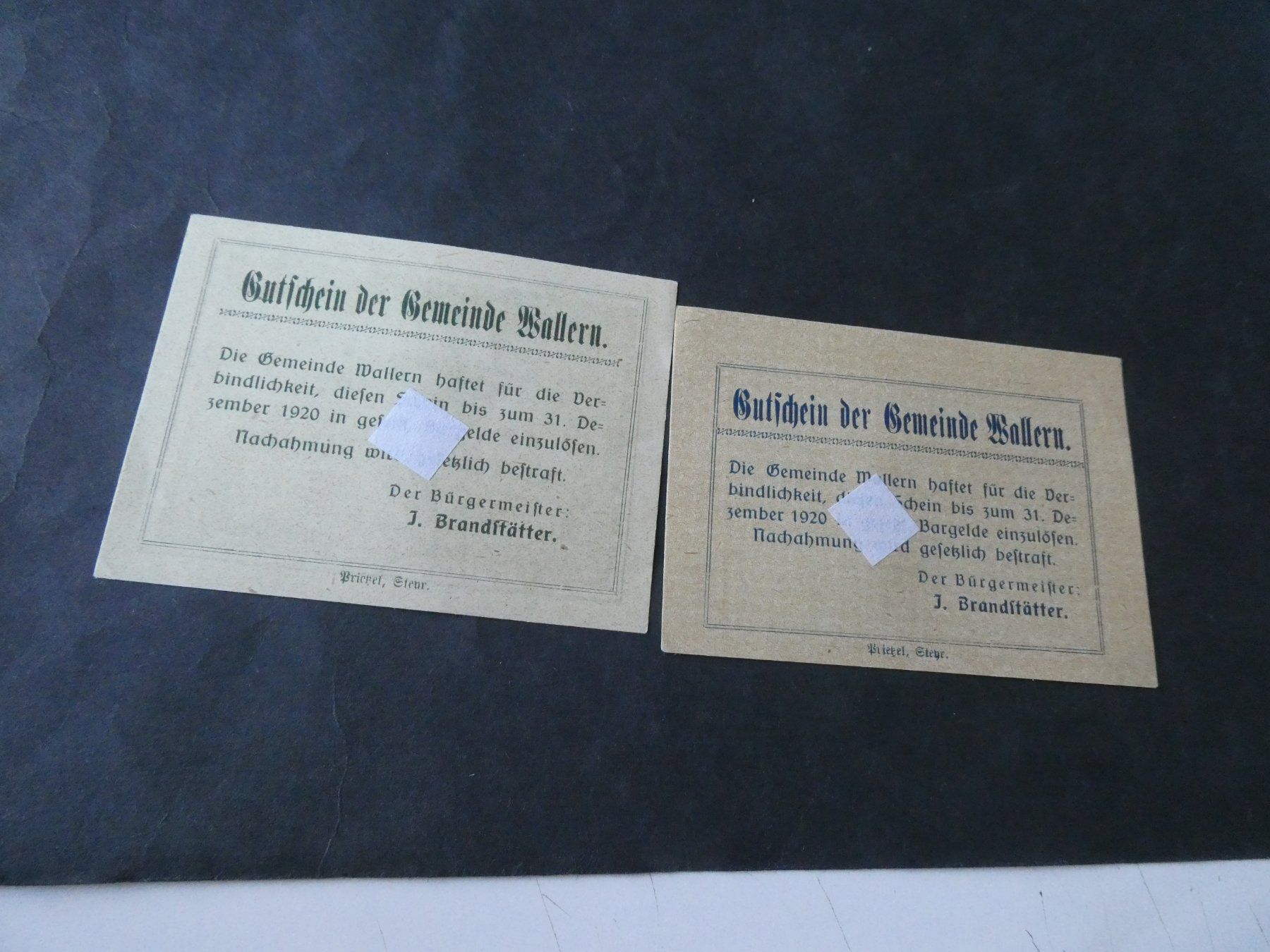 Banknoten: Oesterreich, Wallern  - Notgeldscheine – Gebraucht aus Hinterforst von Rohusri 1