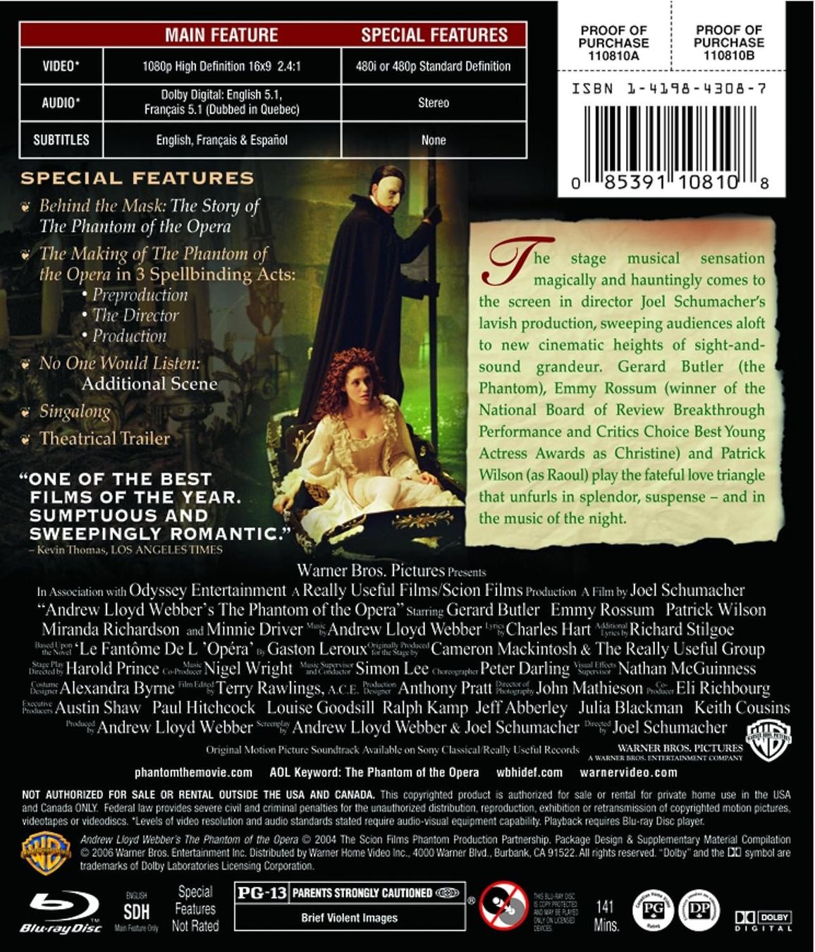 Tutti i DVDs: The Phantom of the Opera - Blu-Ray - US Version, Code A – Nuovo e nell'imballaggio originale da Duggingen venduto da nad_6yzh 1