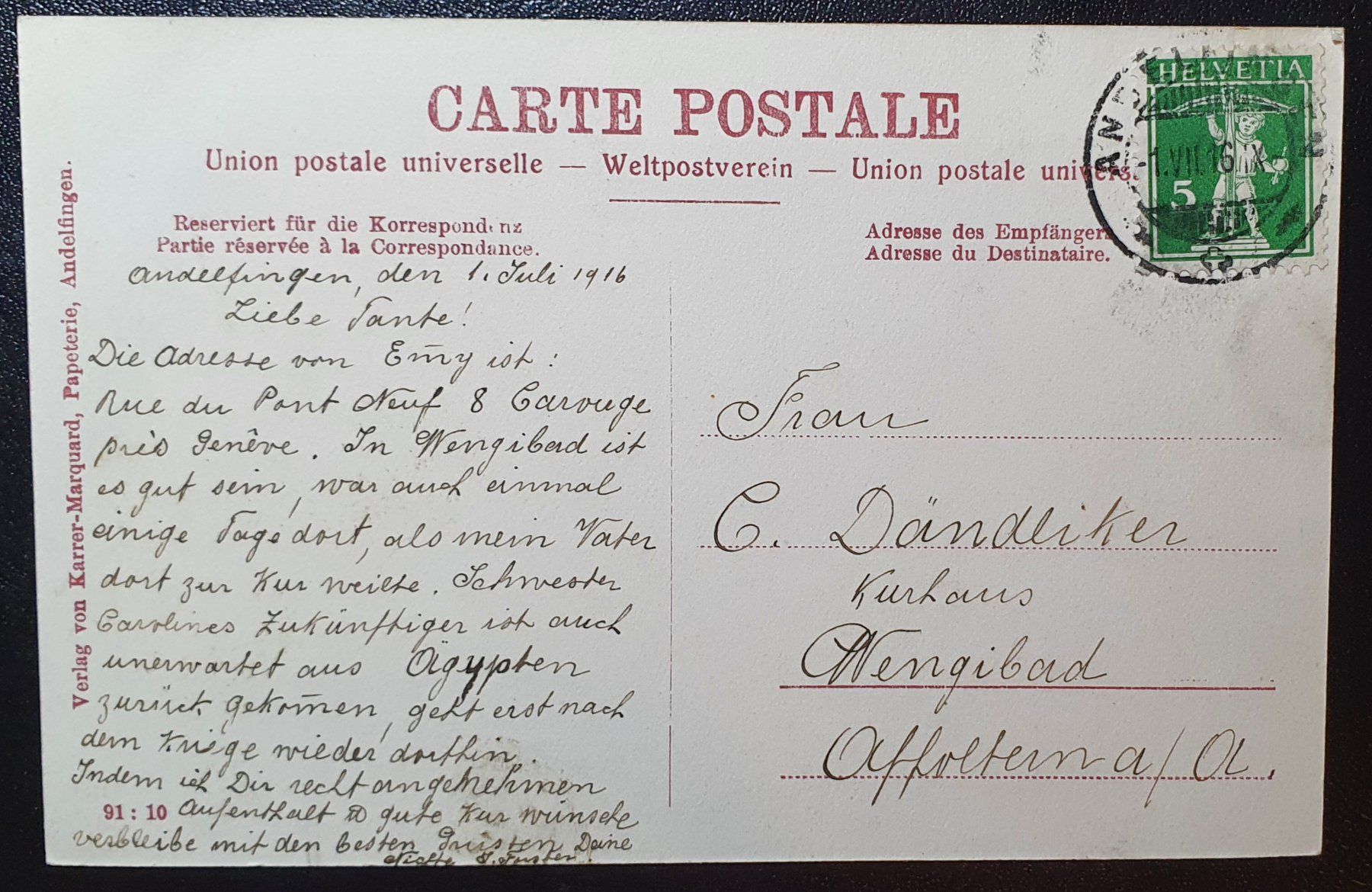 Cartoline postali: Gruss aus Andelfingen 1916 – Usato da Kreuzlingen venduto da Rschweiz1 1