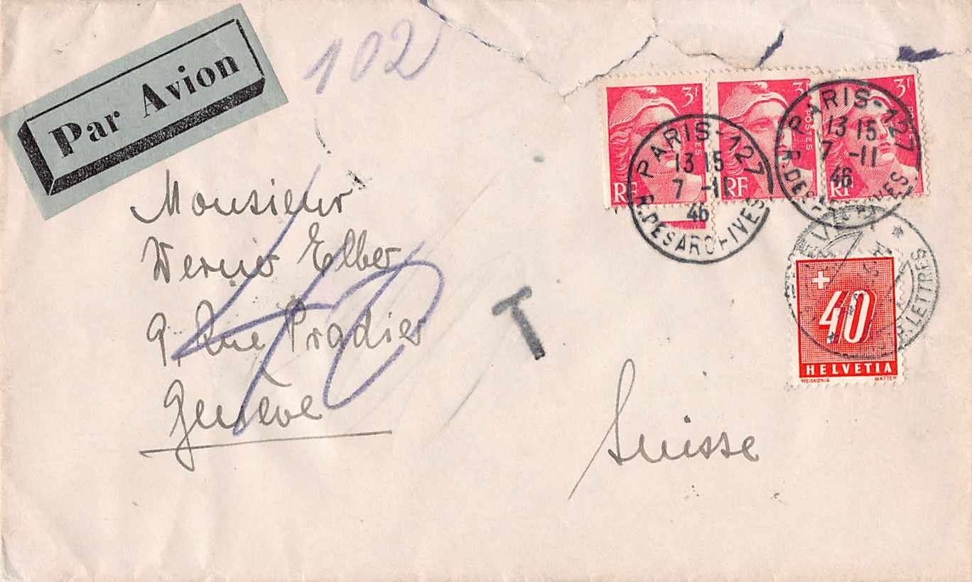 Tutti i francobolli: austaxierter FLUGPOST Paris-Geneve 1946, ab 1.-- – Usato da Lufingen venduto da philatelieshop