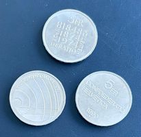 Lot de 3 pièces commémoratives de 5 CHF (1974, 1985, 1990).