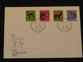 Pro Juventute FDC 1967 Nr. 220 - 223 Einheimische Wildtiere